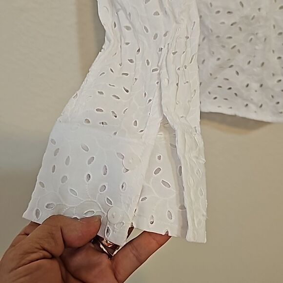 Oscar de la renta Eyelet button down shirt size 6 - Picture 4 of 10